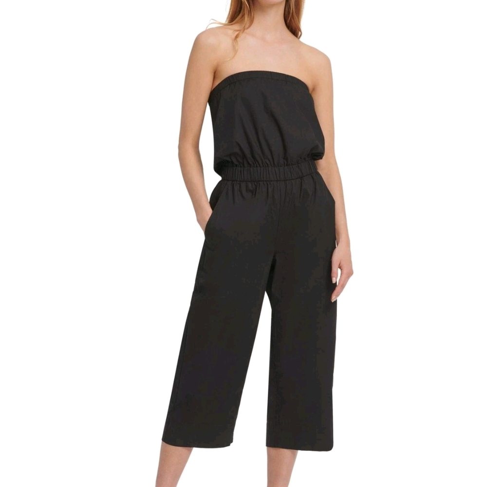 DKNY Elegant Black Strapless Jumpsuit